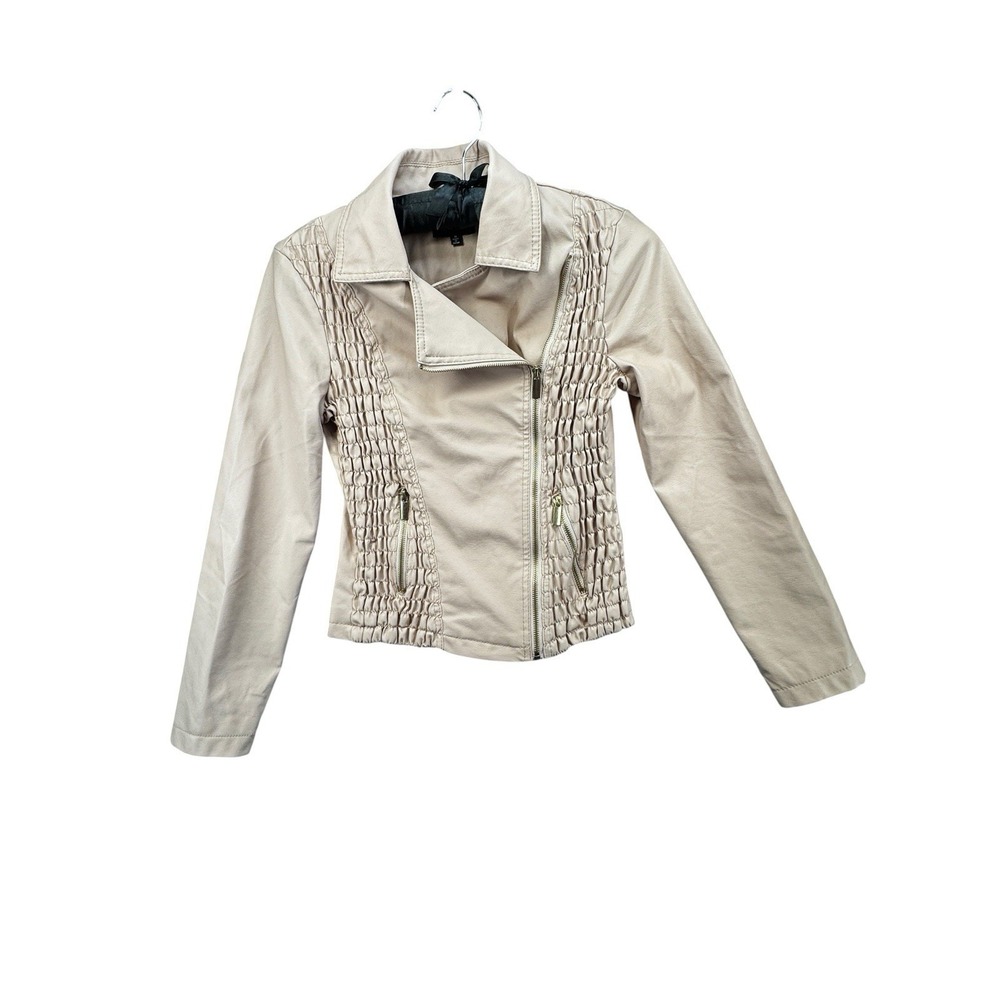 New Look Faux Leather Moto Jacket Womens Medium Blush Pink Ruched Zip Biker